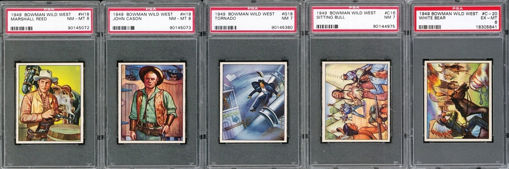 1949 Bowman "Wild West" PSA-Graded "High Numbers" Collection (5 Different)